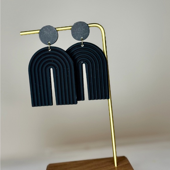 Black Geometric Statement Earrings - Picture 7 of 12